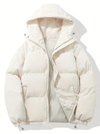 Women's Oversized Quilted Puffer Jacket with Hood and Zip Front