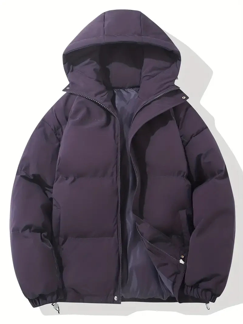 Women's Oversized Quilted Puffer Jacket with Hood and Zip Front