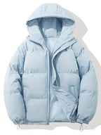 Women's Oversized Quilted Puffer Jacket with Hood and Zip Front