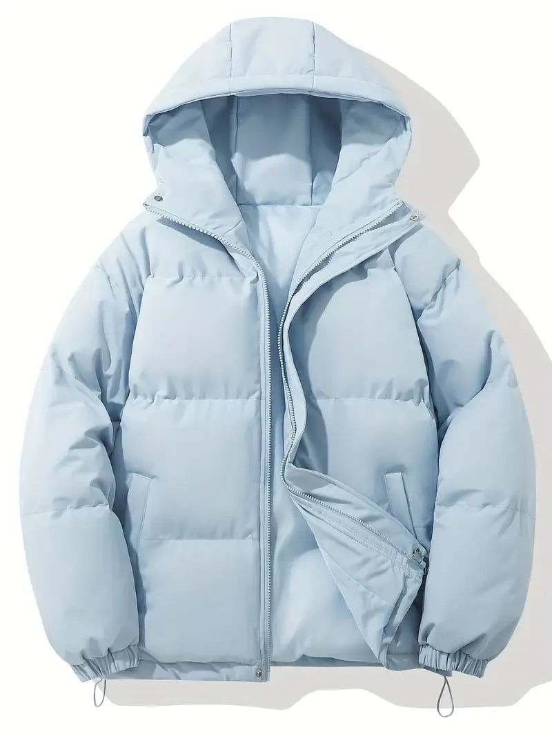Women's Oversized Quilted Puffer Jacket with Hood and Zip Front