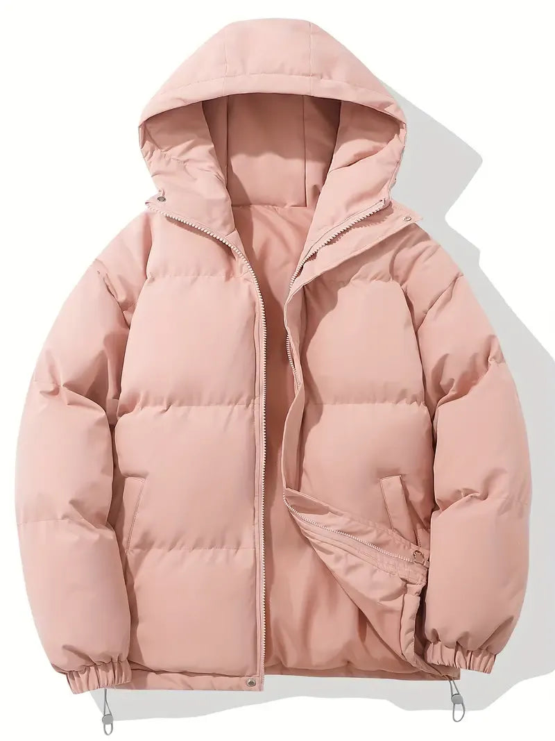 Women's Oversized Quilted Puffer Jacket with Hood and Zip Front