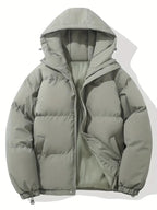 Women's Oversized Quilted Puffer Jacket with Hood and Zip Front