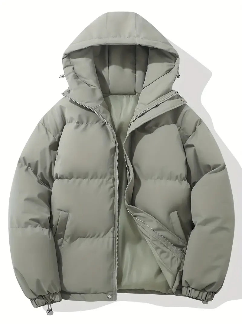 Women's Oversized Quilted Puffer Jacket with Hood and Zip Front