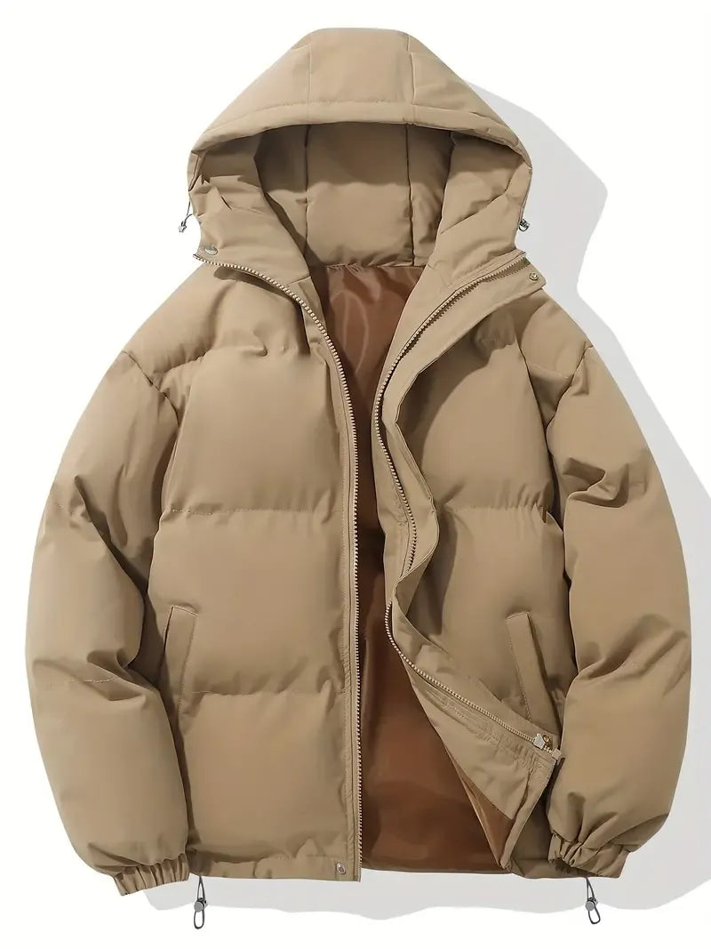 Women's Oversized Quilted Puffer Jacket with Hood and Zip Front