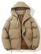 Women's Oversized Quilted Puffer Jacket with Hood and Zip Front