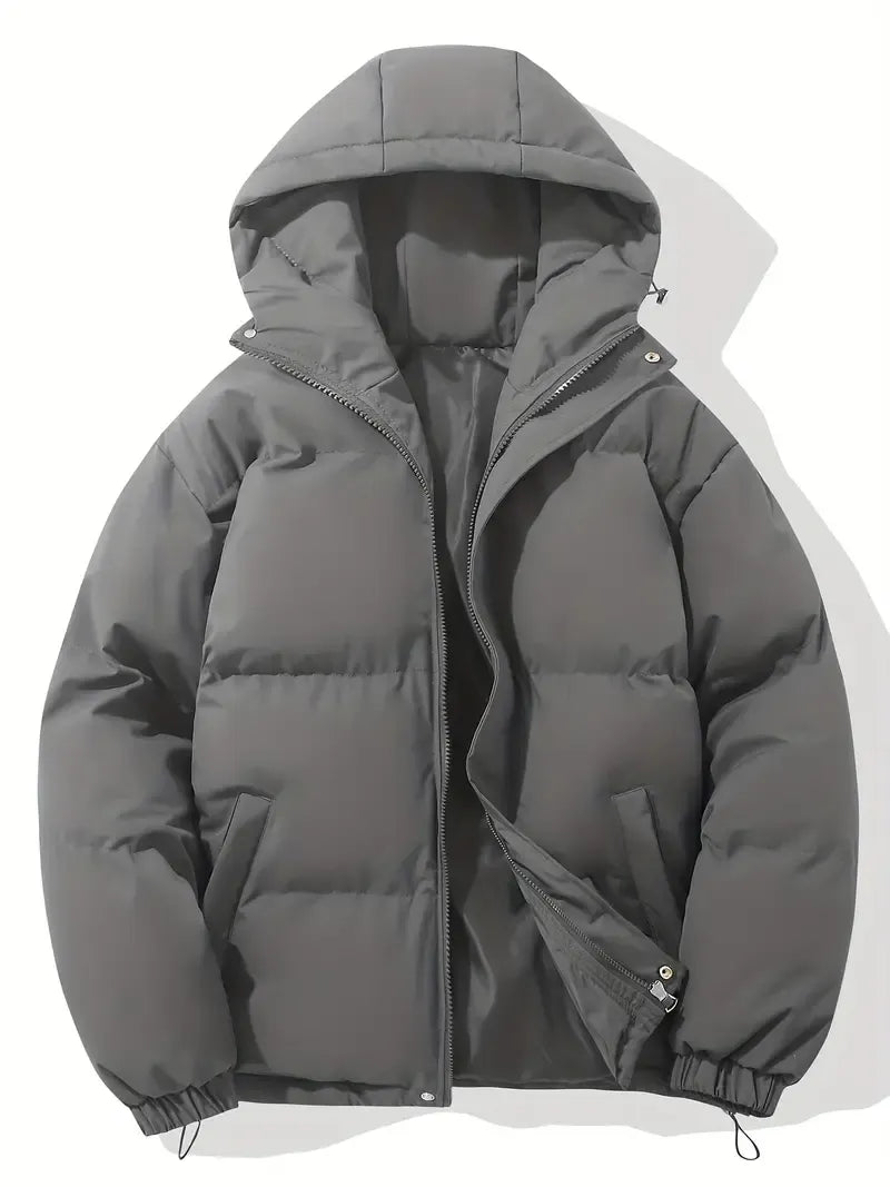 Women's Oversized Quilted Puffer Jacket with Hood and Zip Front