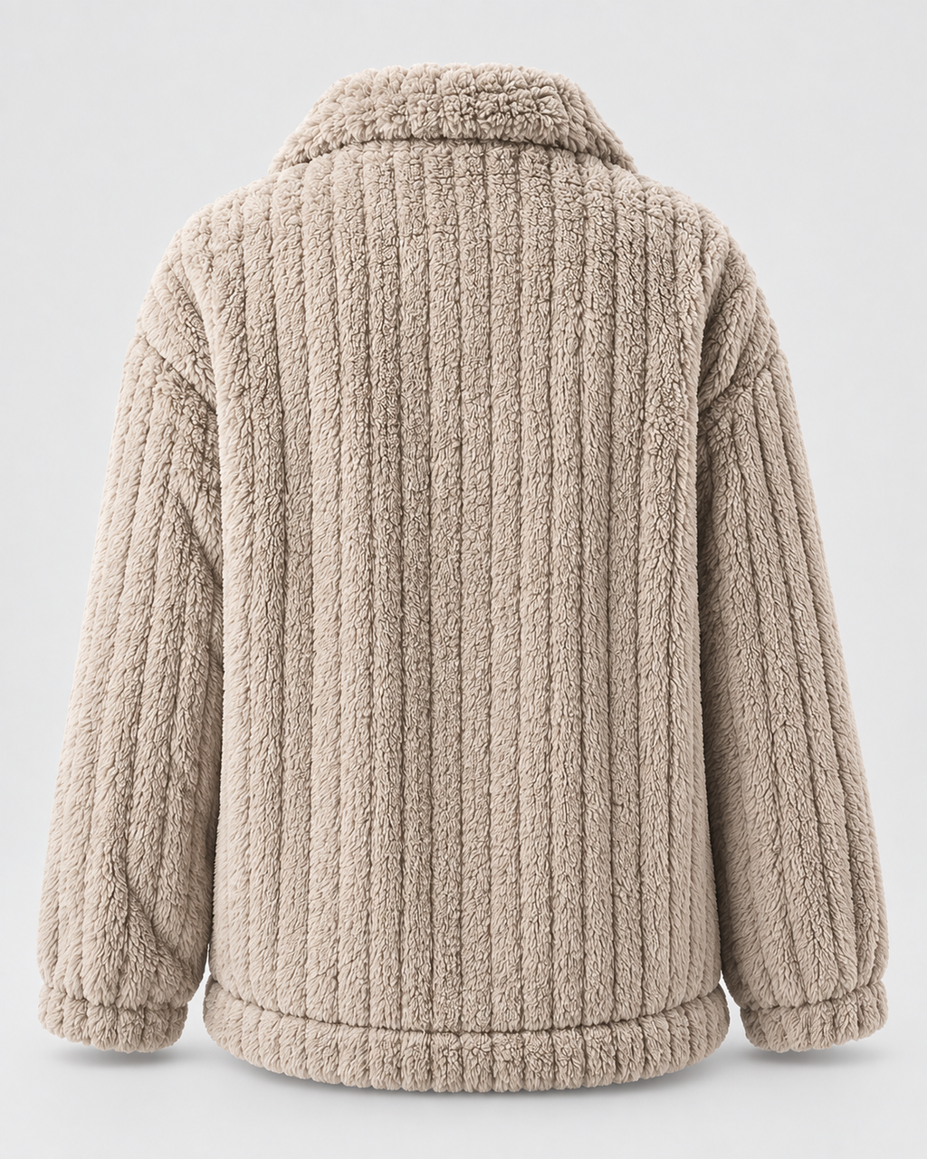 Women's textured teddy fleece jacket with turn down collar and button front