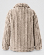 Women's textured teddy fleece jacket with turn down collar and button front