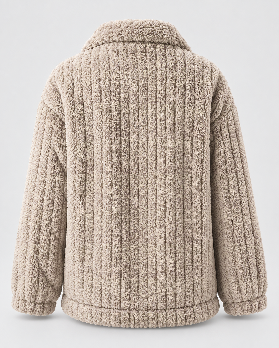 Women's textured teddy fleece jacket with turn down collar and button front