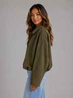 Women's Oversized Suede Look Bomber Jacket with Zip Front and Collar