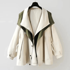 Women's Oversized Windbreaker Jacket with Contrast Collar and Zip Front
