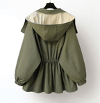 Women's Oversized Windbreaker Jacket with Contrast Collar and Zip Front
