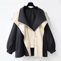 Women's Oversized Windbreaker Jacket with Contrast Collar and Zip Front