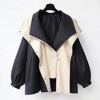 Women's Oversized Windbreaker Jacket with Contrast Collar and Zip Front