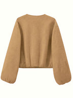 Women's Oversized Wool Blend Jacket with Pockets and Zip Front