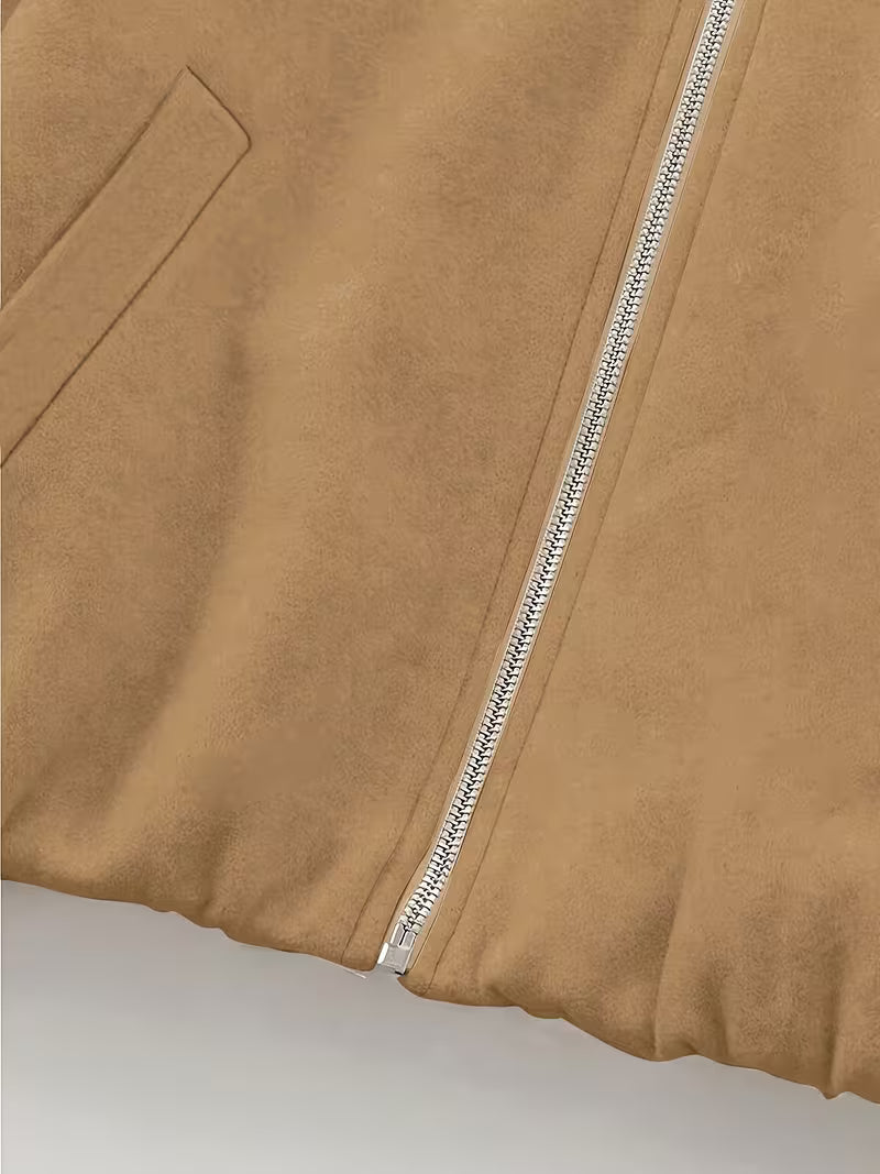 Women's Oversized Wool Blend Jacket with Pockets and Zip Front