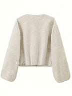 Women's Oversized Wool Blend Jacket with Pockets and Zip Front