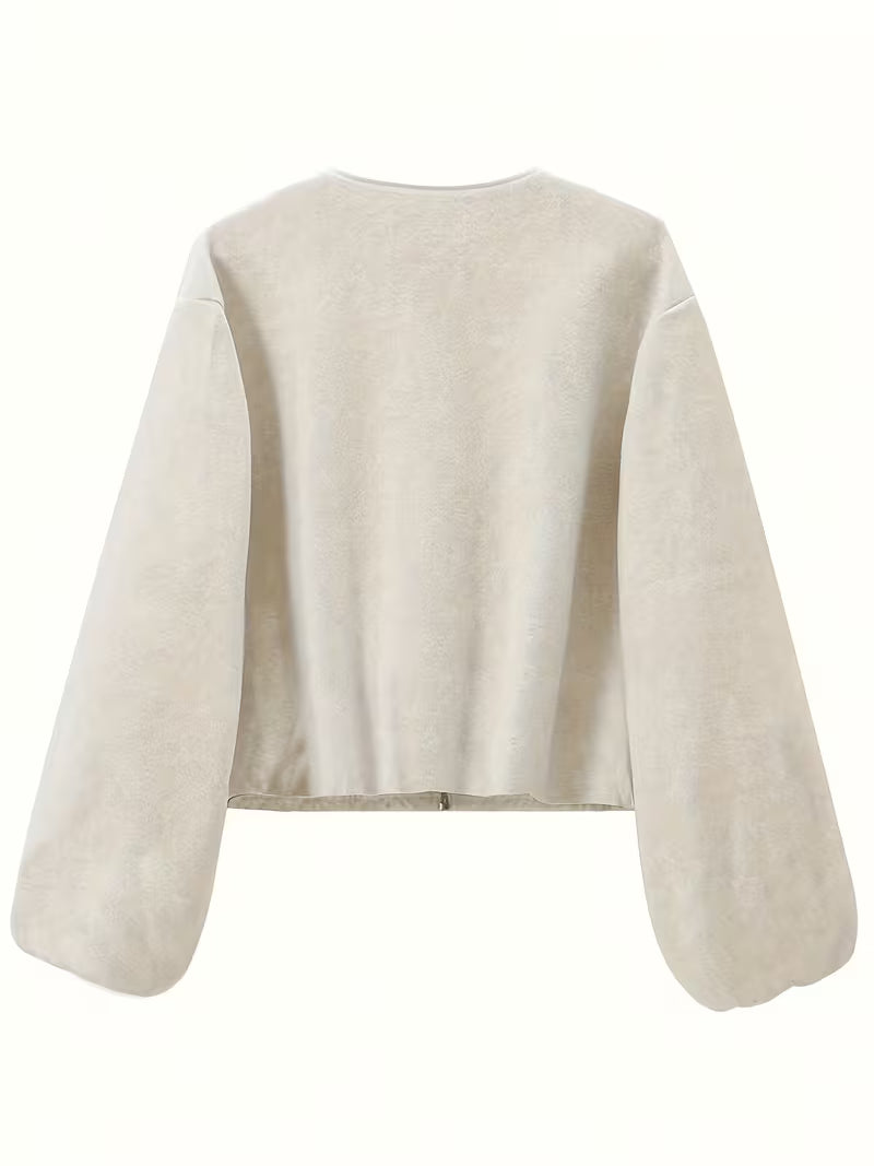 Women's Oversized Wool Blend Jacket with Pockets and Zip Front