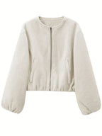 Women's Oversized Wool Blend Jacket with Pockets and Zip Front