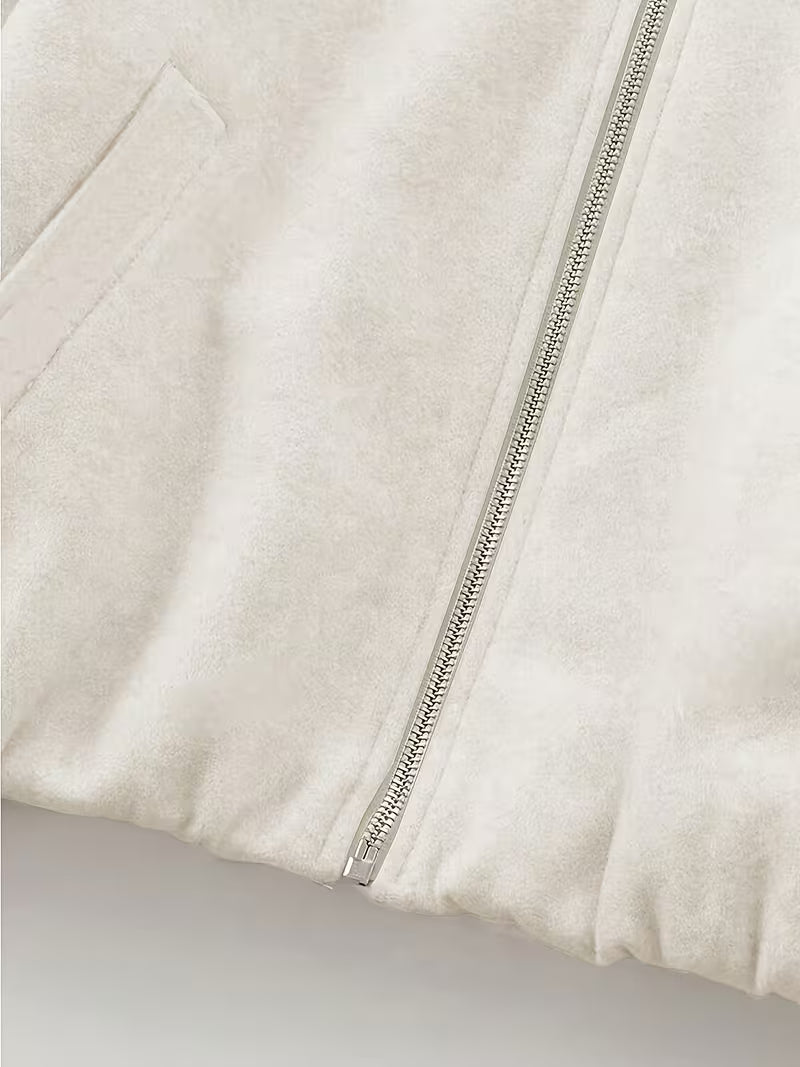 Women's Oversized Wool Blend Jacket with Pockets and Zip Front