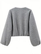 Women's Oversized Wool Blend Jacket with Pockets and Zip Front