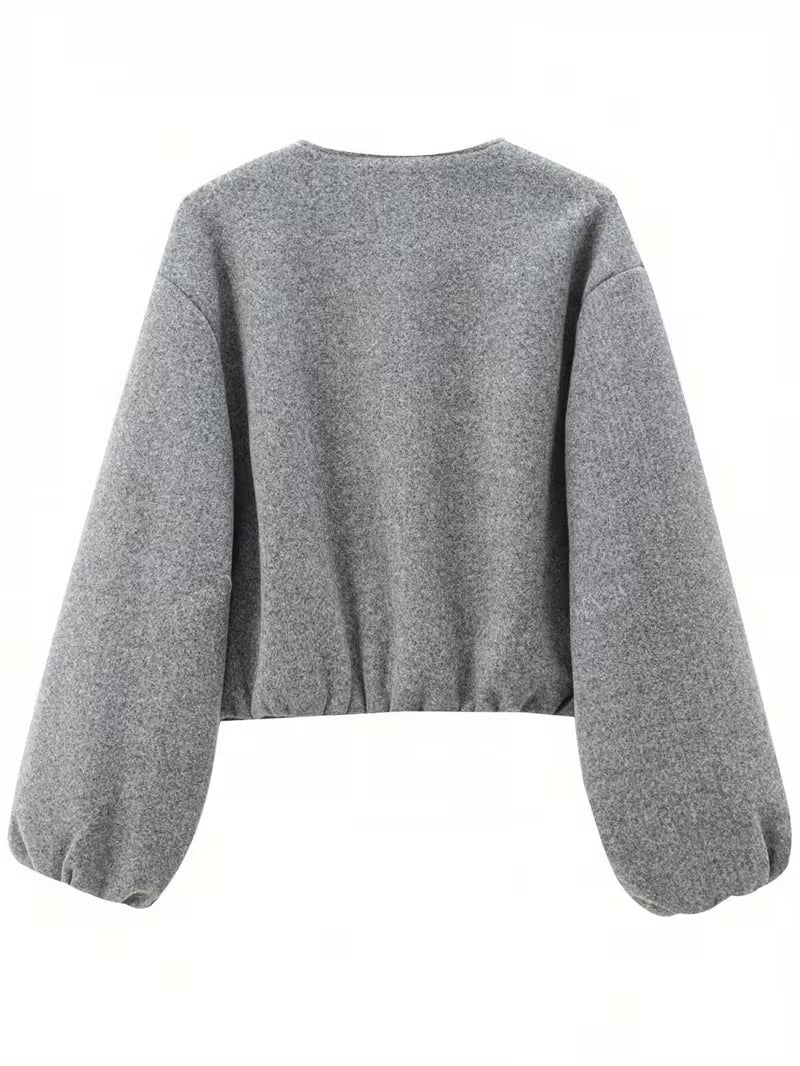 Women's Oversized Wool Blend Jacket with Pockets and Zip Front