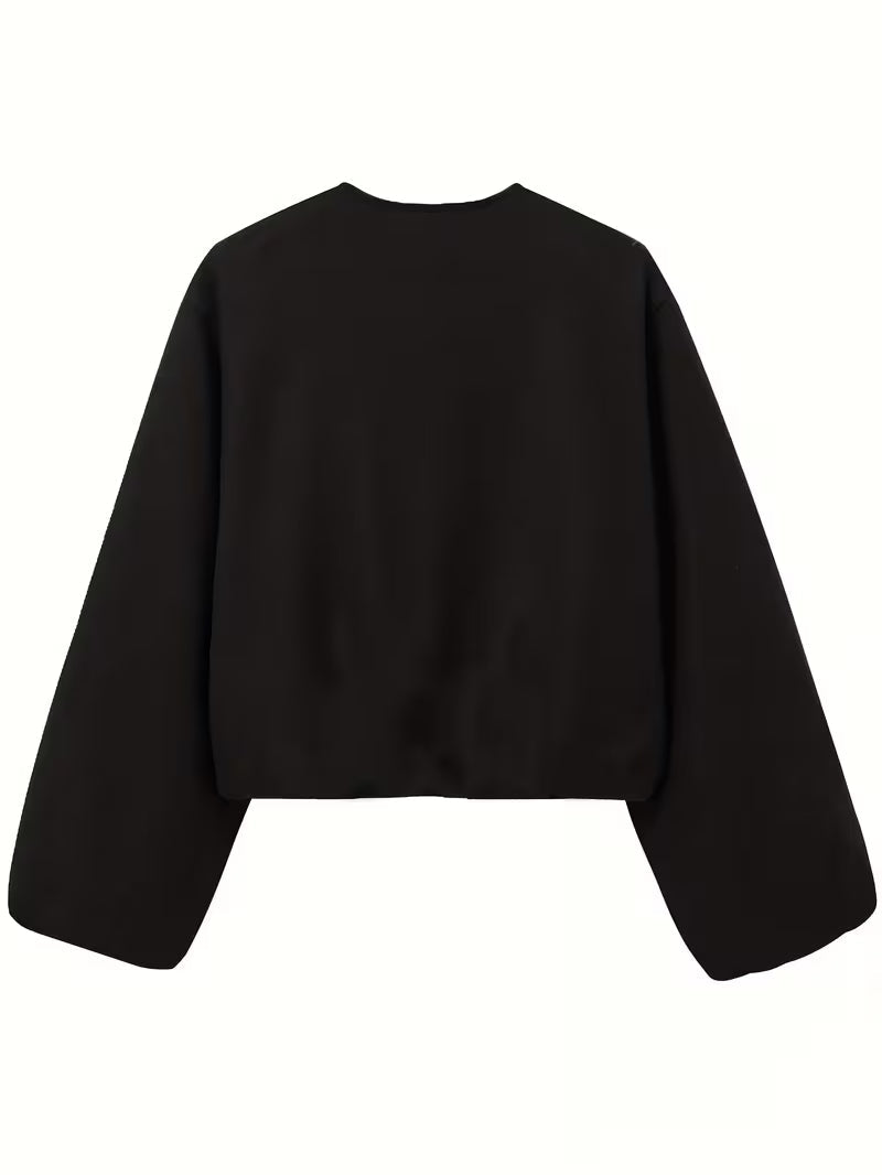 Women's Oversized Wool Blend Jacket with Pockets and Zip Front