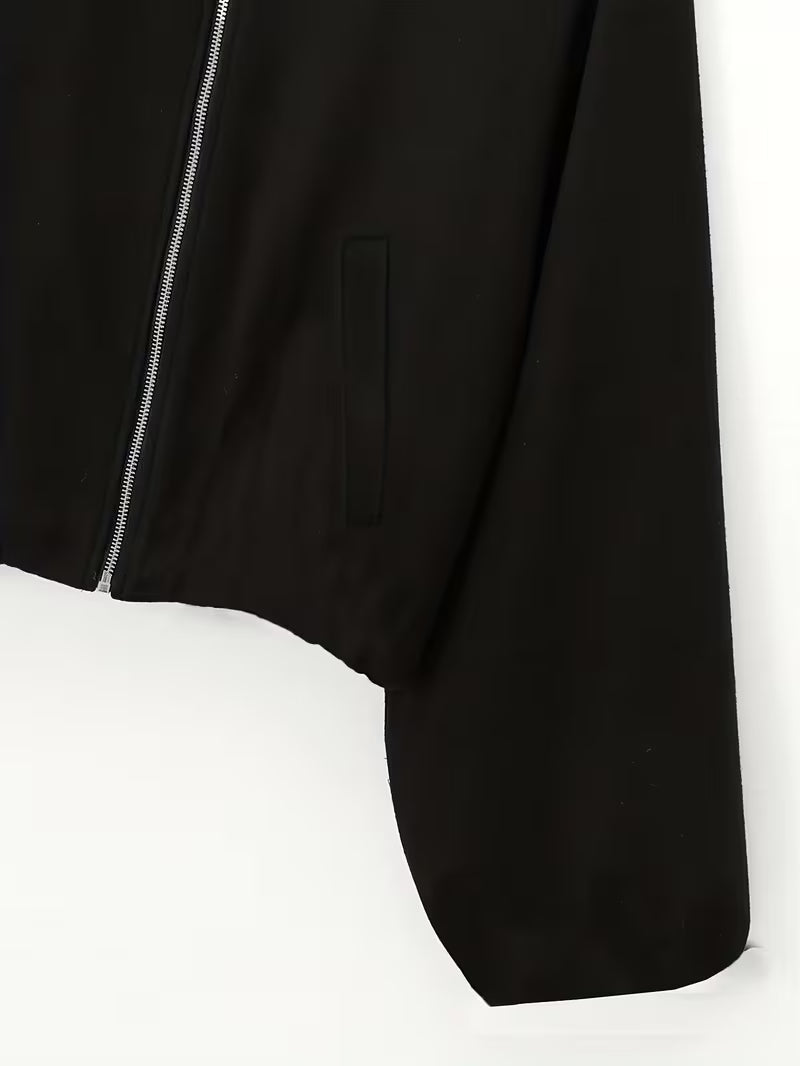 Women's Oversized Wool Blend Jacket with Pockets and Zip Front