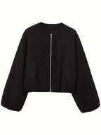 Women's Oversized Wool Blend Jacket with Pockets and Zip Front