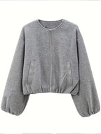 Women's Oversized Wool Blend Jacket with Pockets and Zip Front