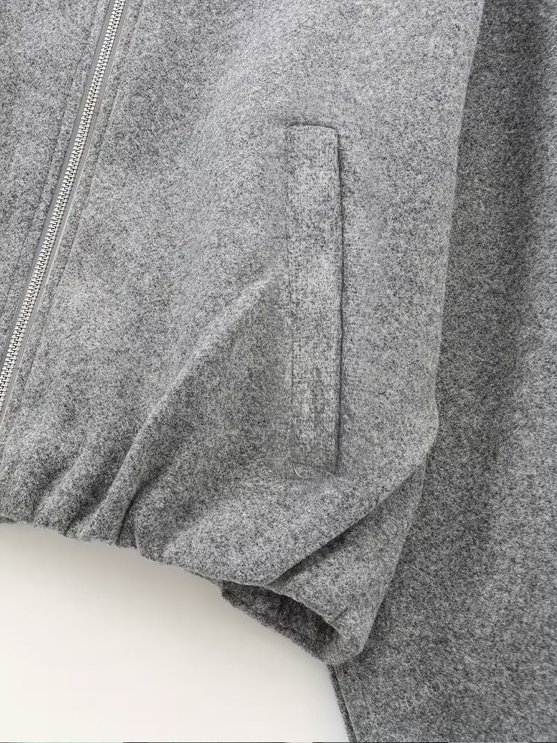 Women's Oversized Wool Blend Jacket with Pockets and Zip Front