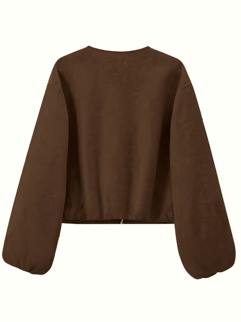 Women's Oversized Wool Blend Jacket with Pockets and Zip Front