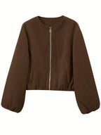Women's Oversized Wool Blend Jacket with Pockets and Zip Front