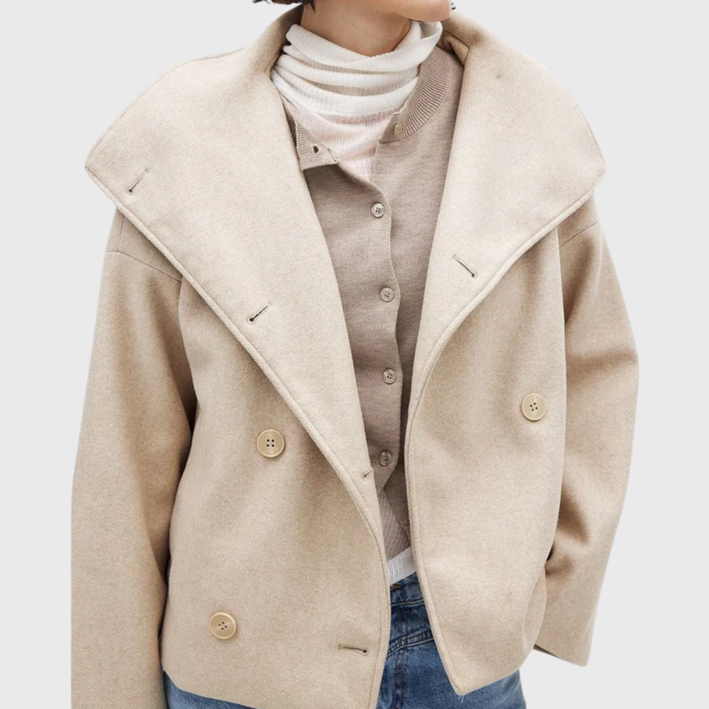Women's Oversized Wool Look Coat with Wide Collar