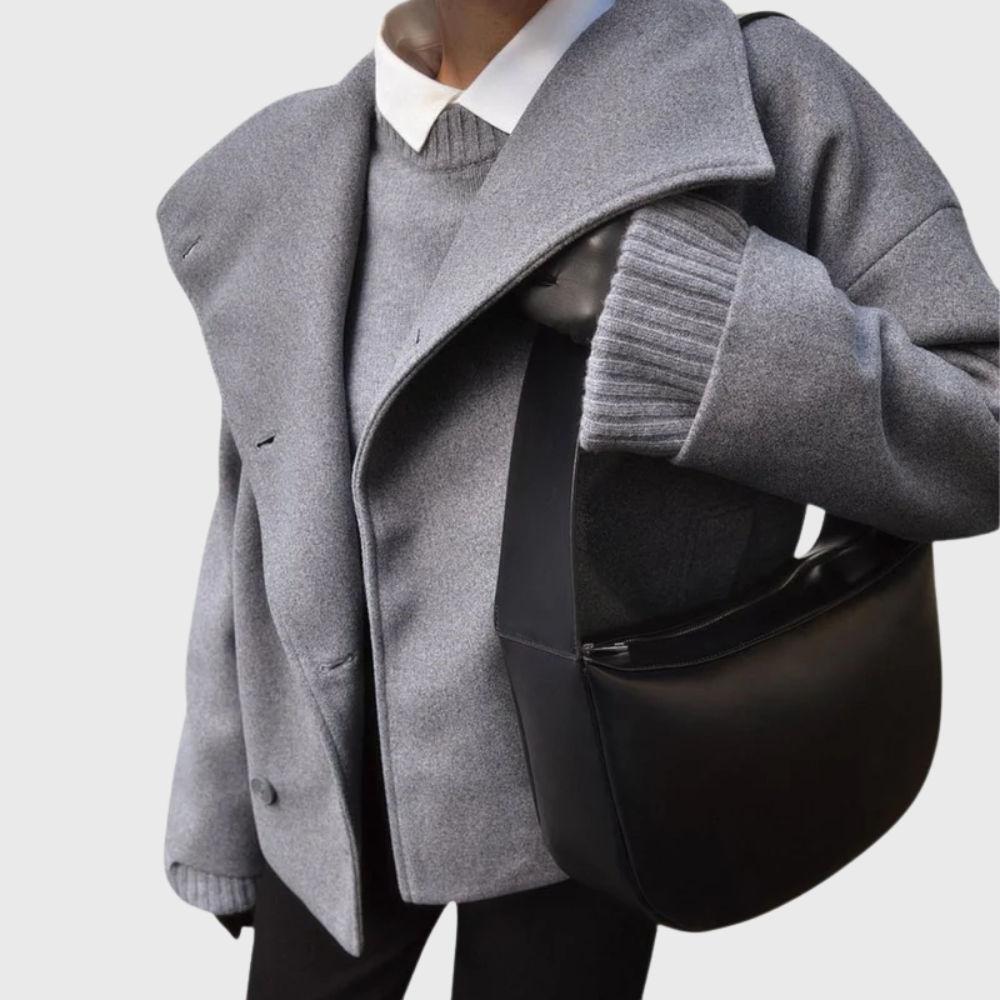 Women's Oversized Wool Look Coat with Wide Collar