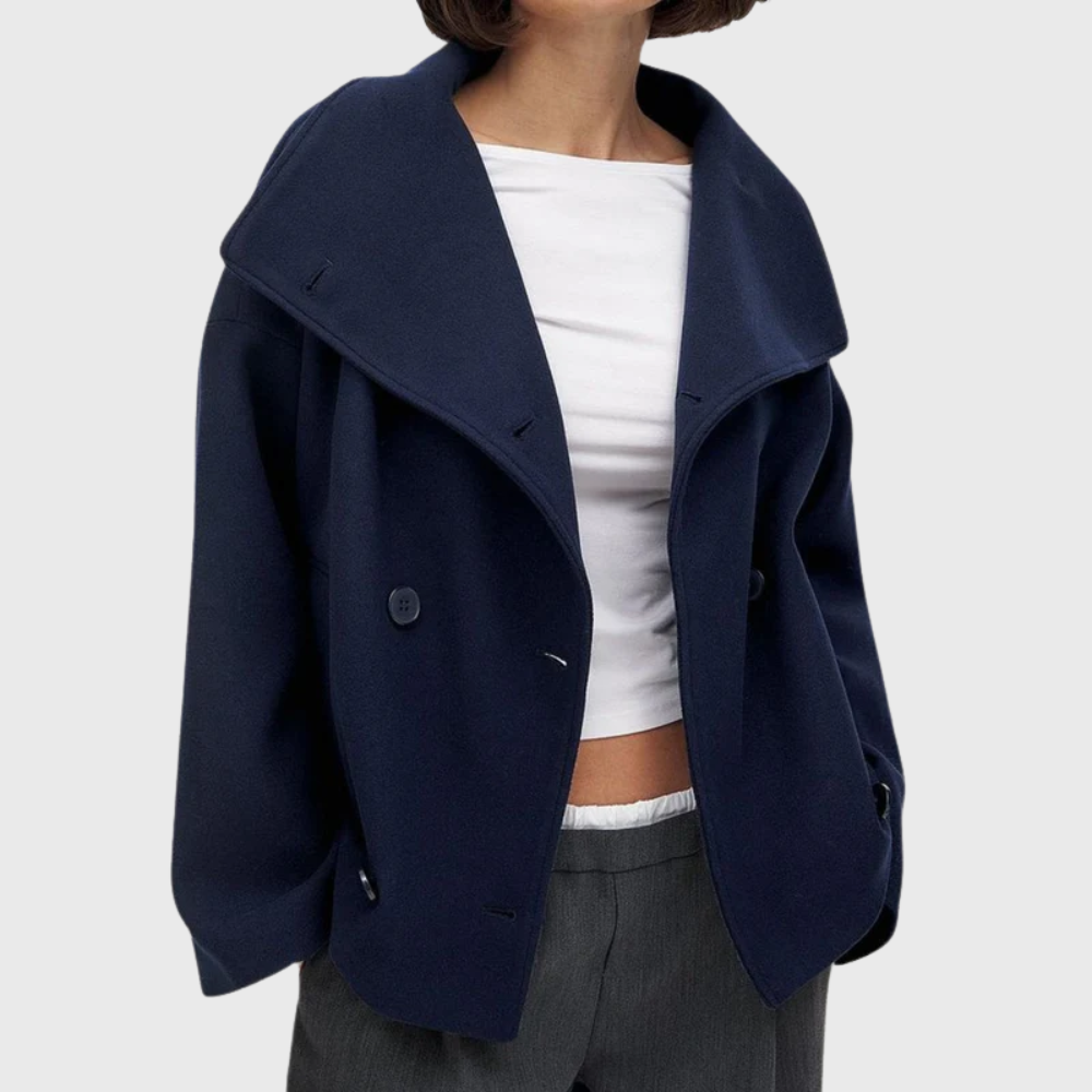 Women's Oversized Wool Look Coat with Wide Collar
