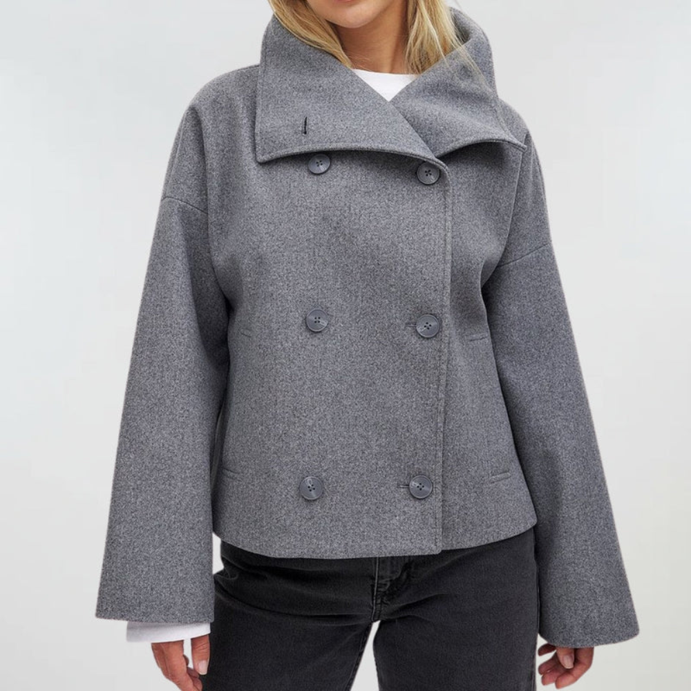 Women's Oversized Wool Look Coat with Wide Collar