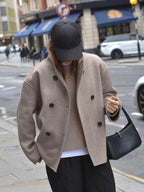 Women's Oversized Jacket with Stand Collar and Double Breasted Front