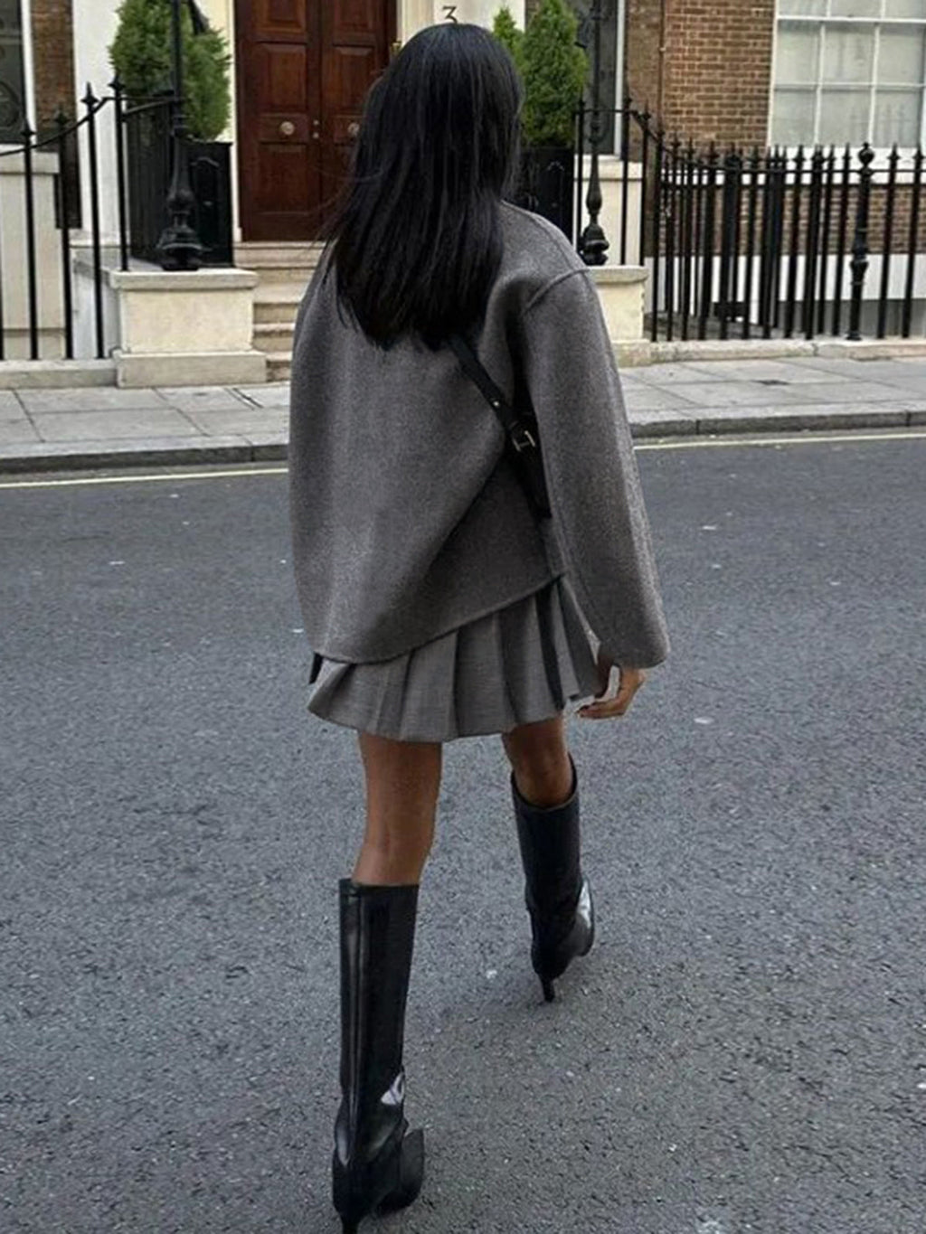 Women's Oversized Jacket with Stand Collar and Double Breasted Front