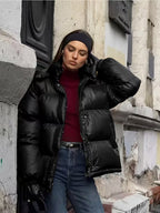 Women's Padded Oversized Puffer Jacket with Hood and Zip Front