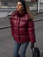 Women's Padded Oversized Puffer Jacket with Hood and Zip Front