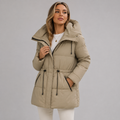 Women's Padded Puffer Coat with Hood and Drawstring Waist