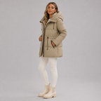 Women's Padded Puffer Coat with Hood and Drawstring Waist