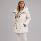 Women's Padded Puffer Coat with Hood and Drawstring Waist