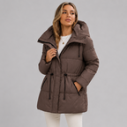 Women's Padded Puffer Coat with Hood and Drawstring Waist