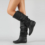 Women's Pull On Mid Calf Boots with Flat Sole and Slouch Shaft