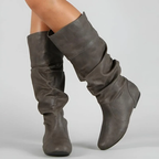 Women's Pull On Mid Calf Boots with Flat Sole and Slouch Shaft