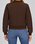 Women's Quilted Bomber Jacket with Zip Front and Ribbed Collar