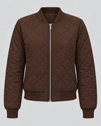 Women's Quilted Bomber Jacket with Zip Front and Ribbed Collar