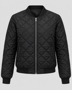 Women's Quilted Bomber Jacket with Zip Front and Ribbed Collar